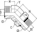1/2 MALE OFS X 3/8 MALE O-RING BOSS 45 DEG; - STRAIGHT THREAD ELBOW - STEEL