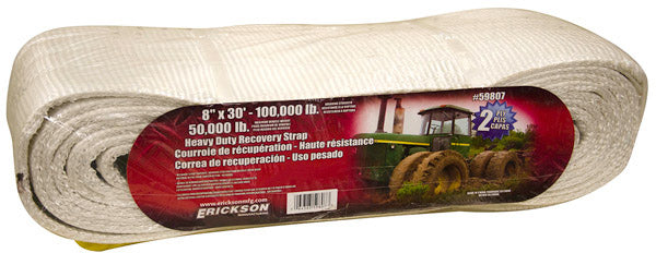 8" X 30' SUPER HEAVY DUTY RECOVERY STRAP WITH CARRY BAG - 100,000 Lb CAPACITY