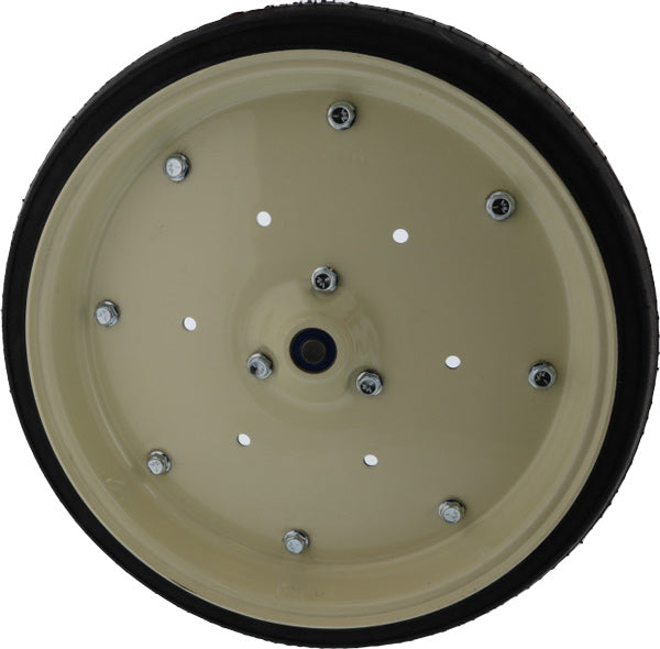 4-1/2 INCH X 16 INCH PLANTER WHEEL - OFF WHITE STEEL WHEELS  STEM BEARING WITH CROSS HOLE