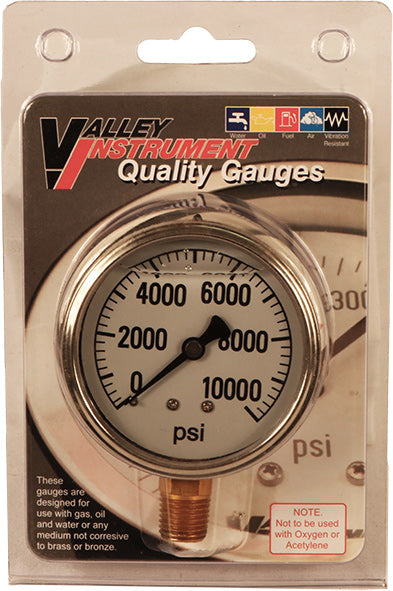 10,000 PSI LIQUID FILLED / STAINLESS GAUGE - 2-1/2" DIAMETER