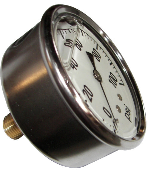 100 PSI LIQUID FILLED  / STAINLESS GAUGE - BACK MOUNT 2-1/2" DIAMETER