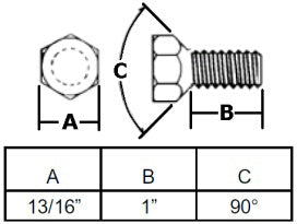 1/2"-20  WHEEL BOLT WITH 1 INCH THREAD LENGTH