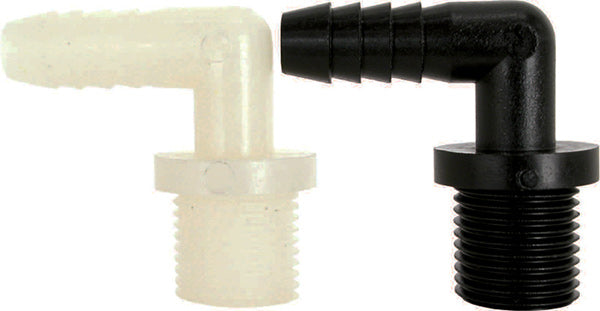 1/4 INCH X 3/8 INCH MNPT X HOSE BARB  POLY ELBOW - 90