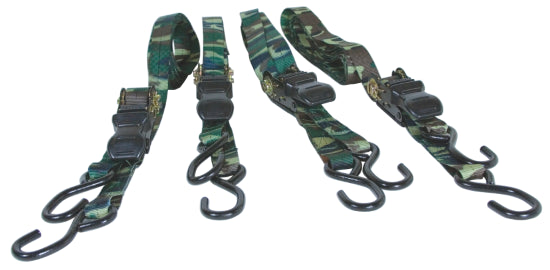 4 PK  1" X 15' RATCHET STRAP SET CAMO - 1,500 Lb CAPACITY